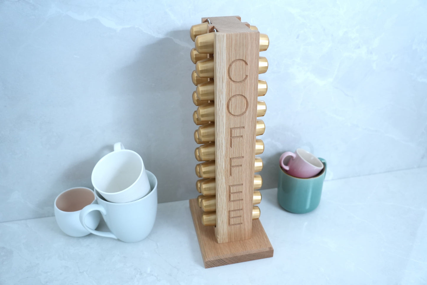 Solid Oak Coffee Capsule Rack (40 Nespresso Original Capsules)