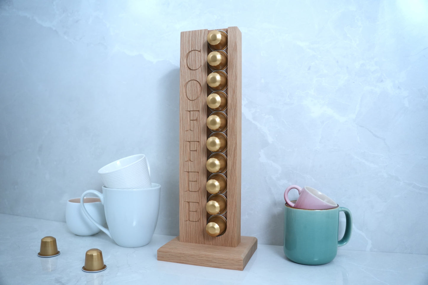 Solid Oak Coffee Capsule Rack (10 Nespresso Original Capsules)
