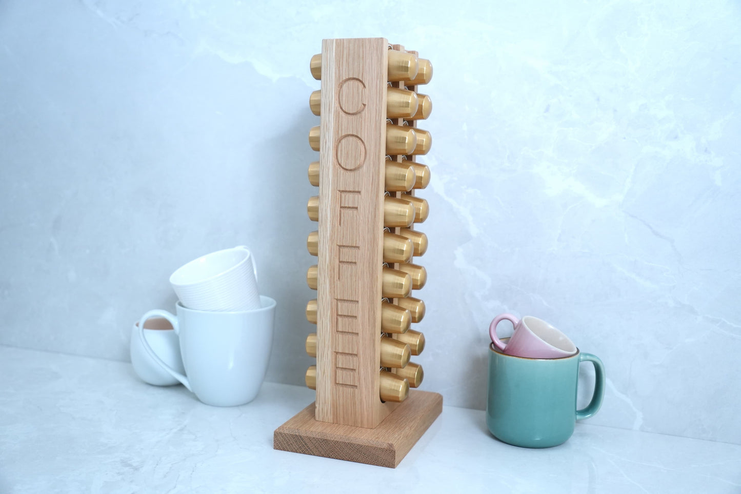 Solid Oak Coffee Capsule Rack (40 Nespresso Original Capsules)